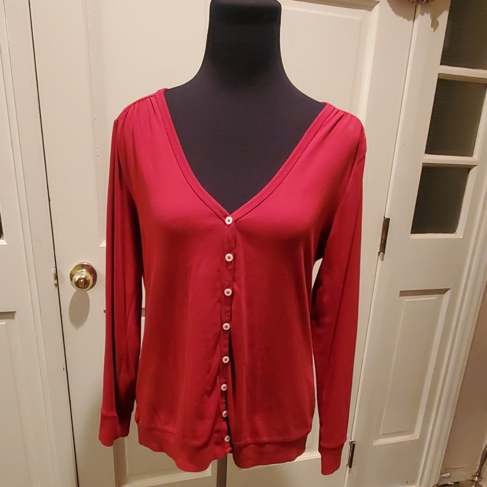 Red button up sweater